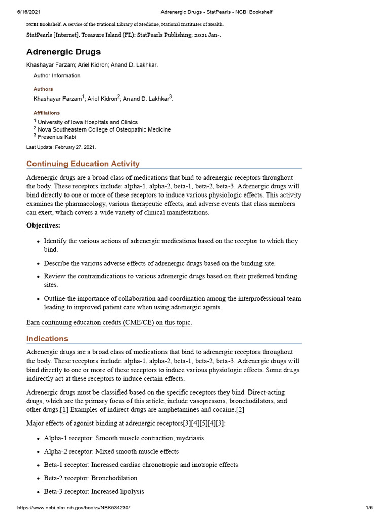 Adrenergic Drugs Overview by Farzam | PDF | Norepinephrine | Clinical ...