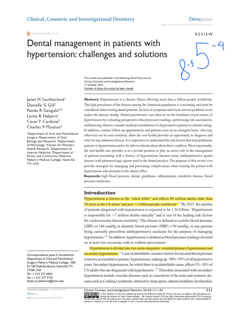 Dental Management in Patients With Hypertention | PDF | Hypertension ...