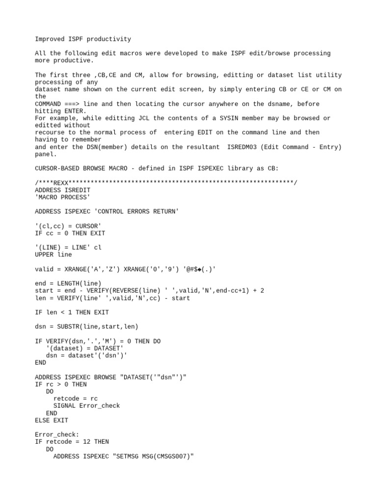 Rexx macros ispf pdf operating system technology computer