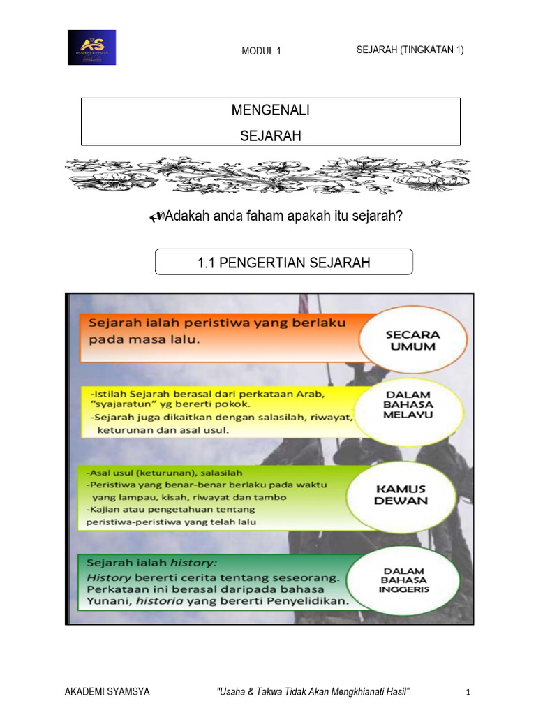 Bab 1 Sejarah Tahun 4 Modul Unit 1 Mengenali Sejarah (Modul Unit 1) | PDF