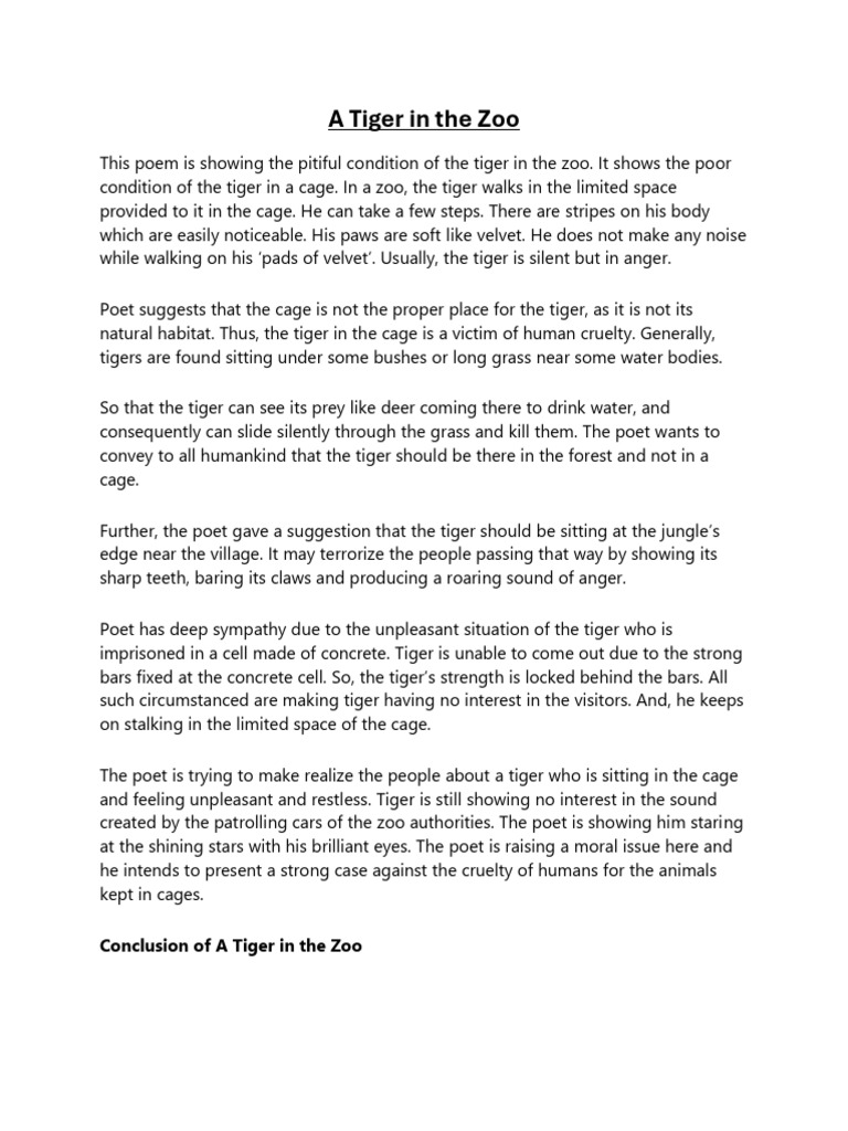 Tiger in The Zoo Summary PDF Tiger