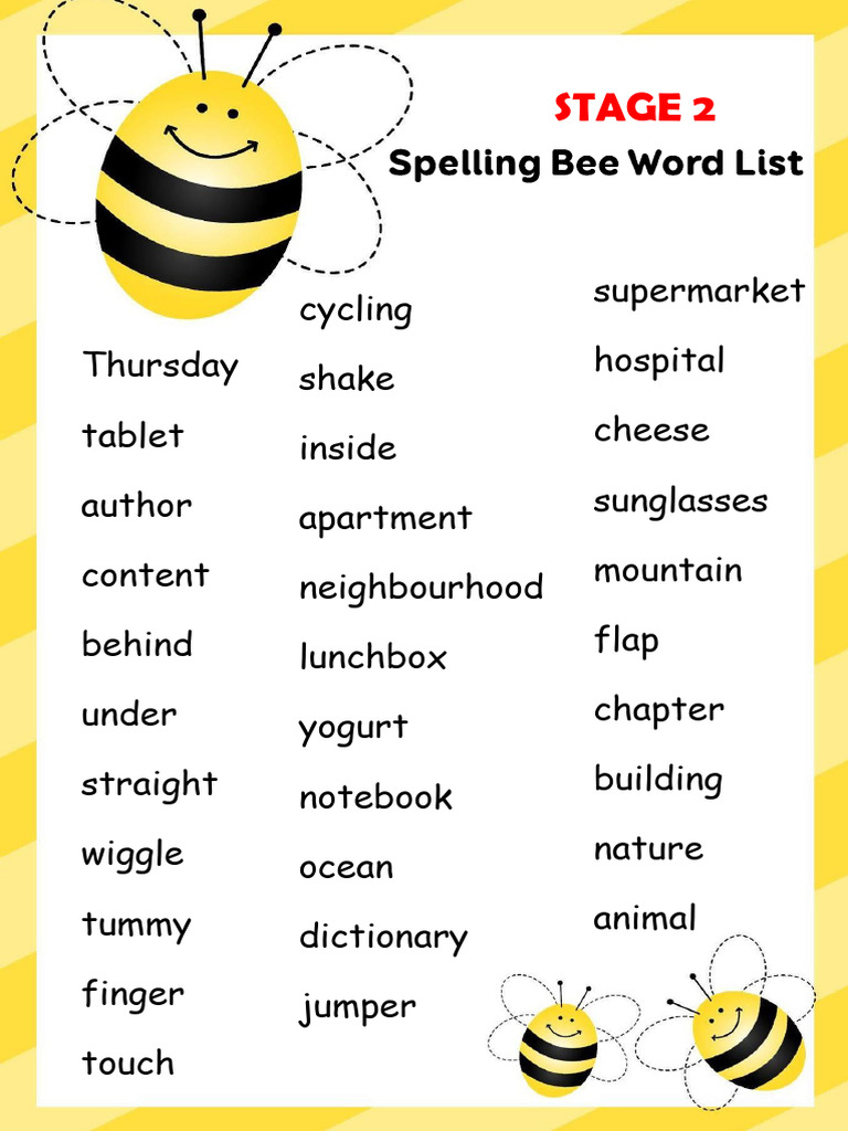 Spelling bee word list stage 2 pdf