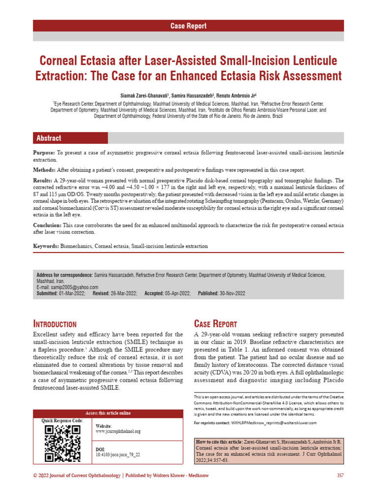 Corneal Ectasia After Laser-Assisted Small-Incision Lenticule ...