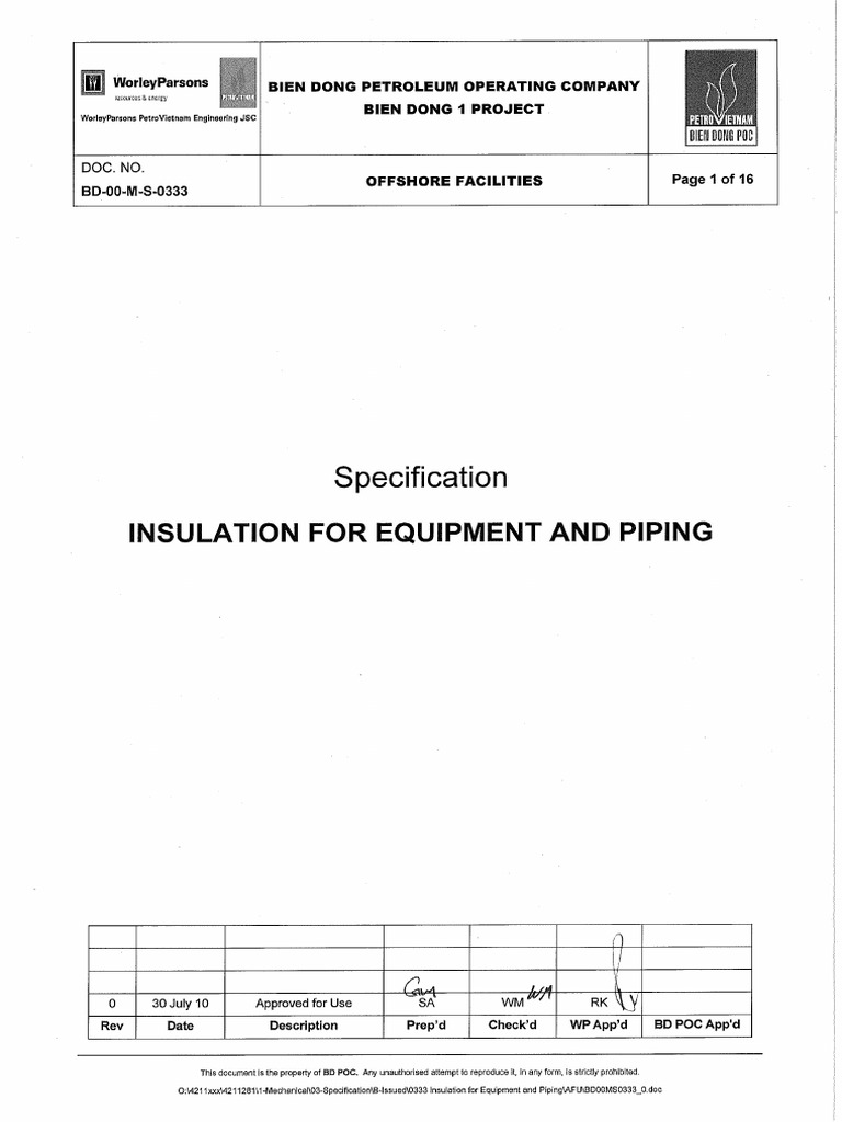 Insulation Specification for Equipment & Piping | PDF | Thermal ...