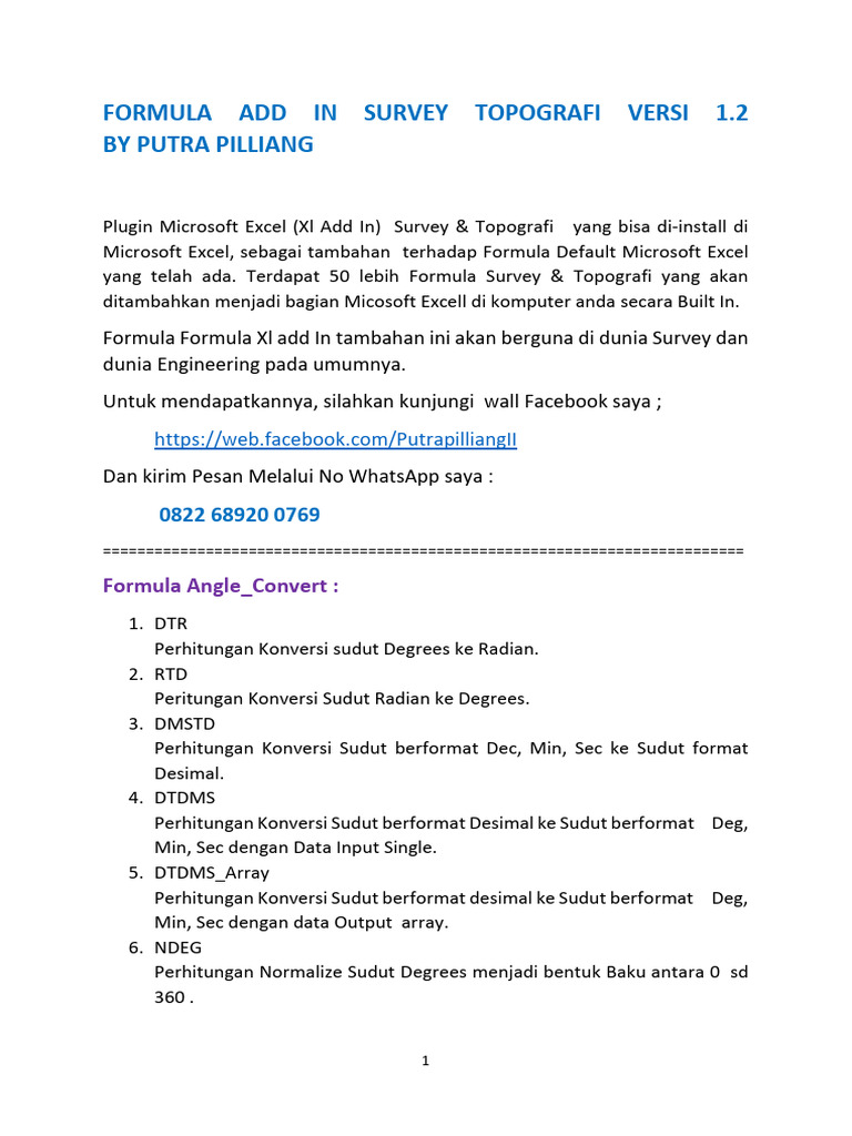 Formula Add in Survey Topografi Versi 1.2 by Putra Pilliang | PDF ...