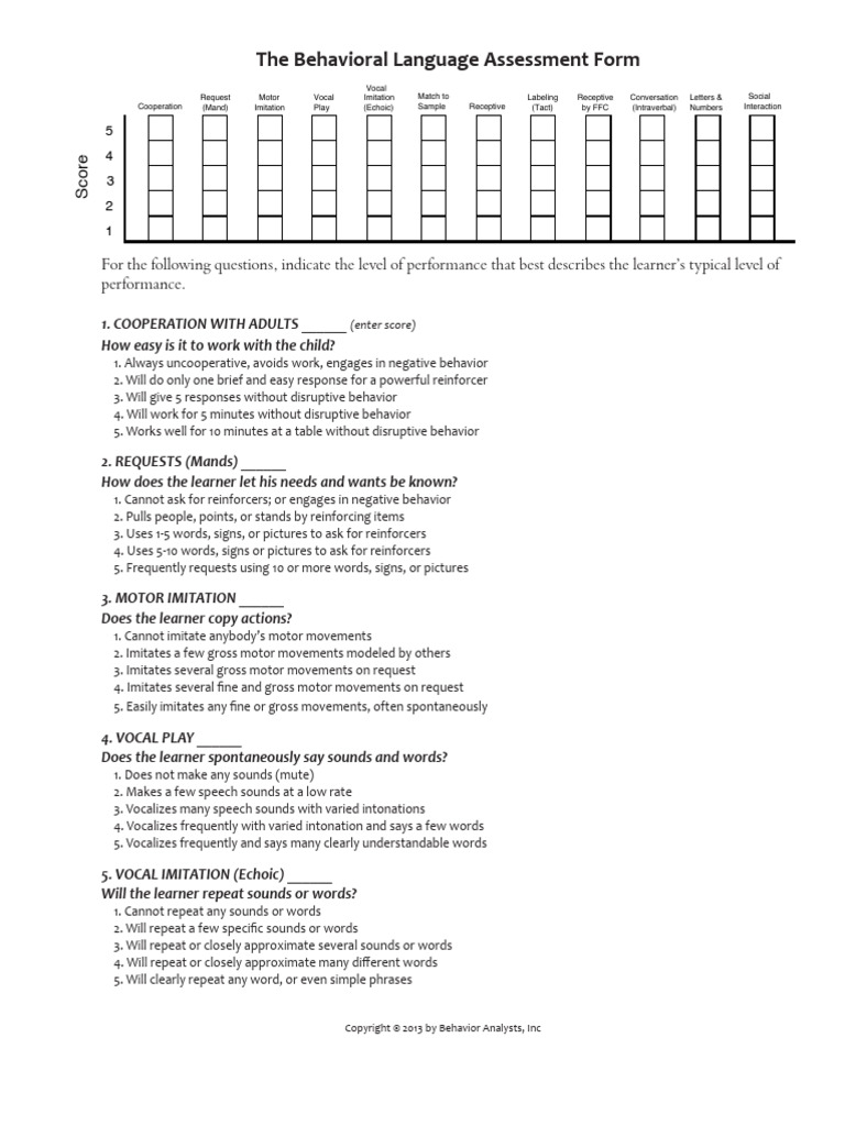 Behavioral Language Assessment Form | PDF | Imitation | Autism Spectrum