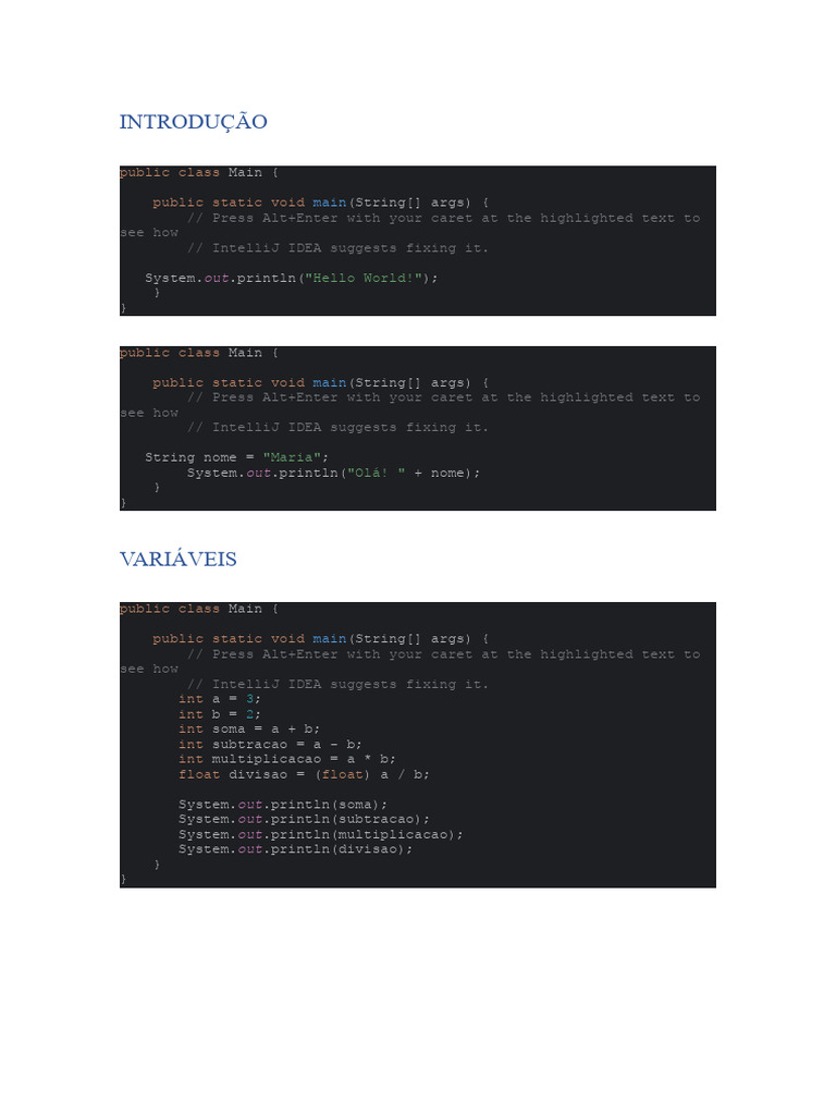 Fundamentos de Java: Variáveis e Condicionais | PDF | Programação de ...