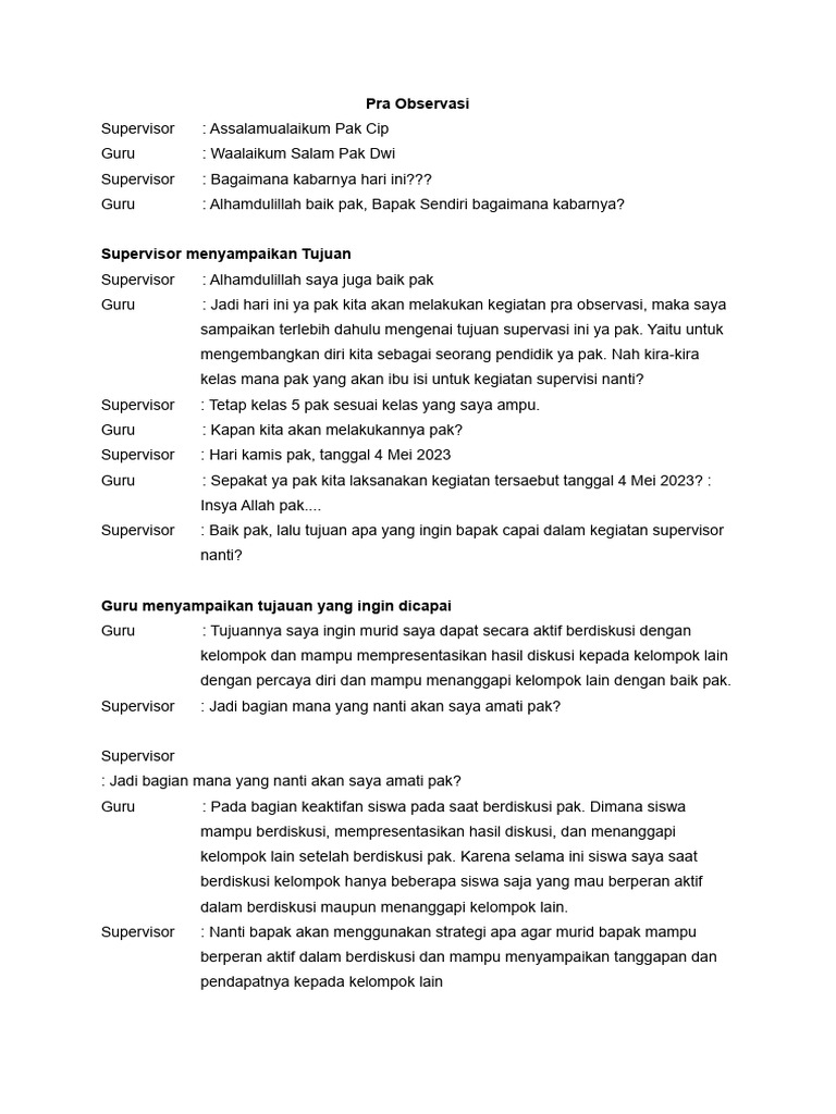 Pra dan Pasca Observasi Pembelajaran Siswa | PDF
