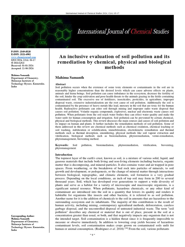 An Inclusive Evaluation of Soil Pollution and It's Remediation by ...