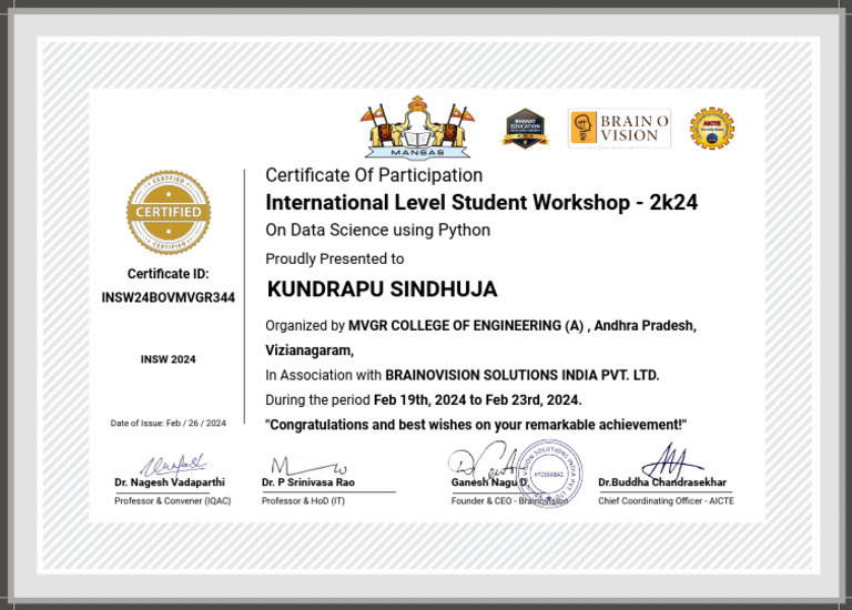 International Student Workshop 2024 On Data Science Using Python by ...