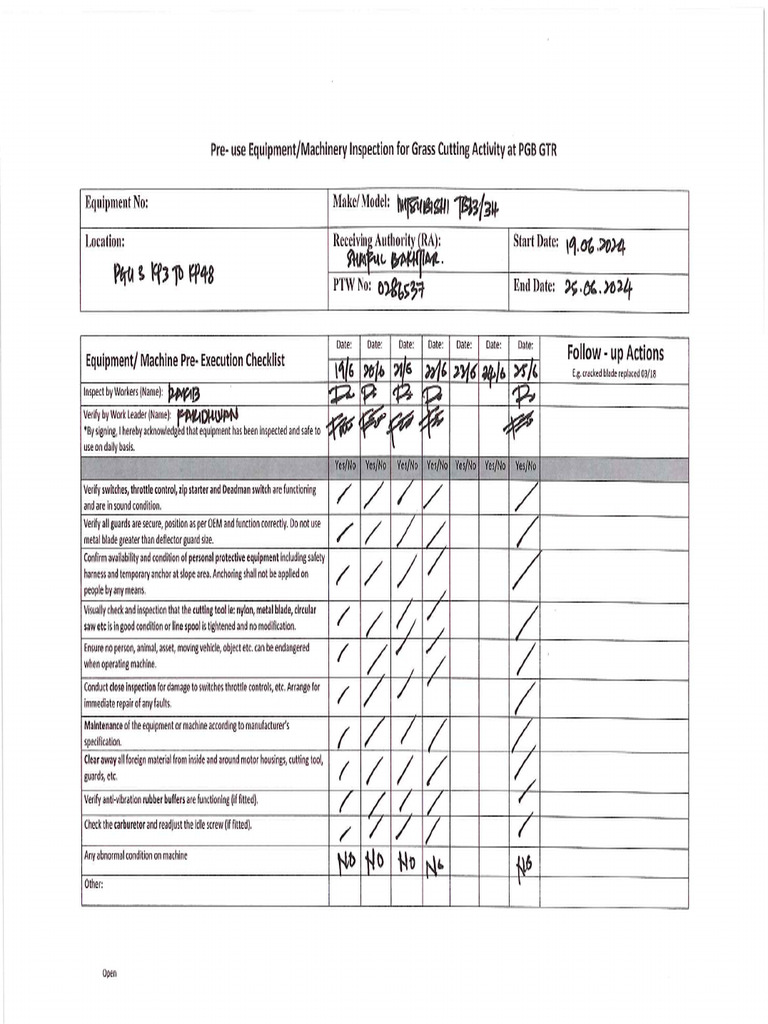 Machinery Inspection (PTW0286537) | PDF