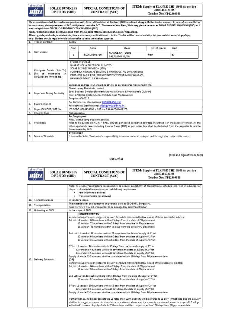 SCC for Tender NP12303988: Flange Supply | PDF | Ownership | Invoice