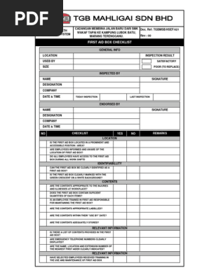021- FIRST AID BOX CHECKLIST