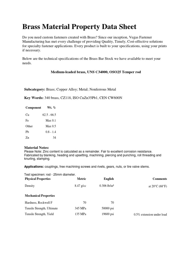 Brass Material Properties Overview | PDF | Technology & Engineering