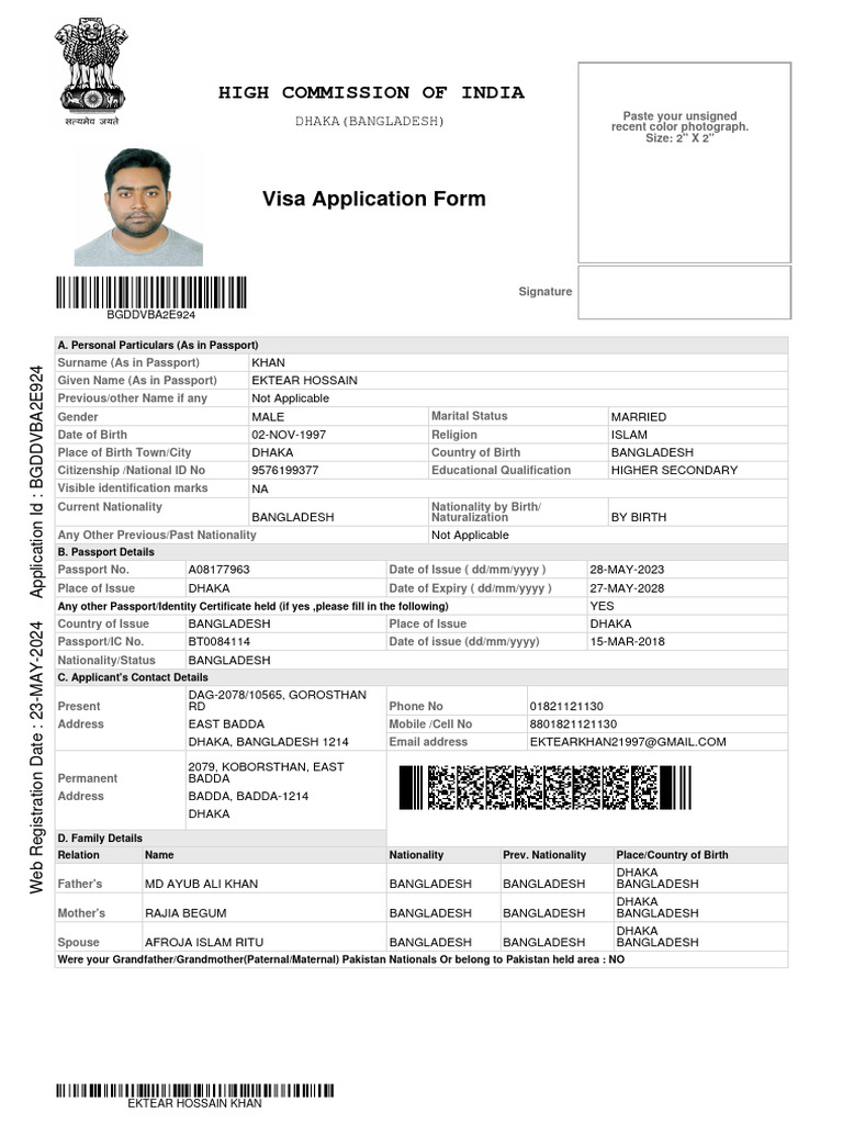 Application From Indian Visa | PDF | Travel Visa | Bangladesh