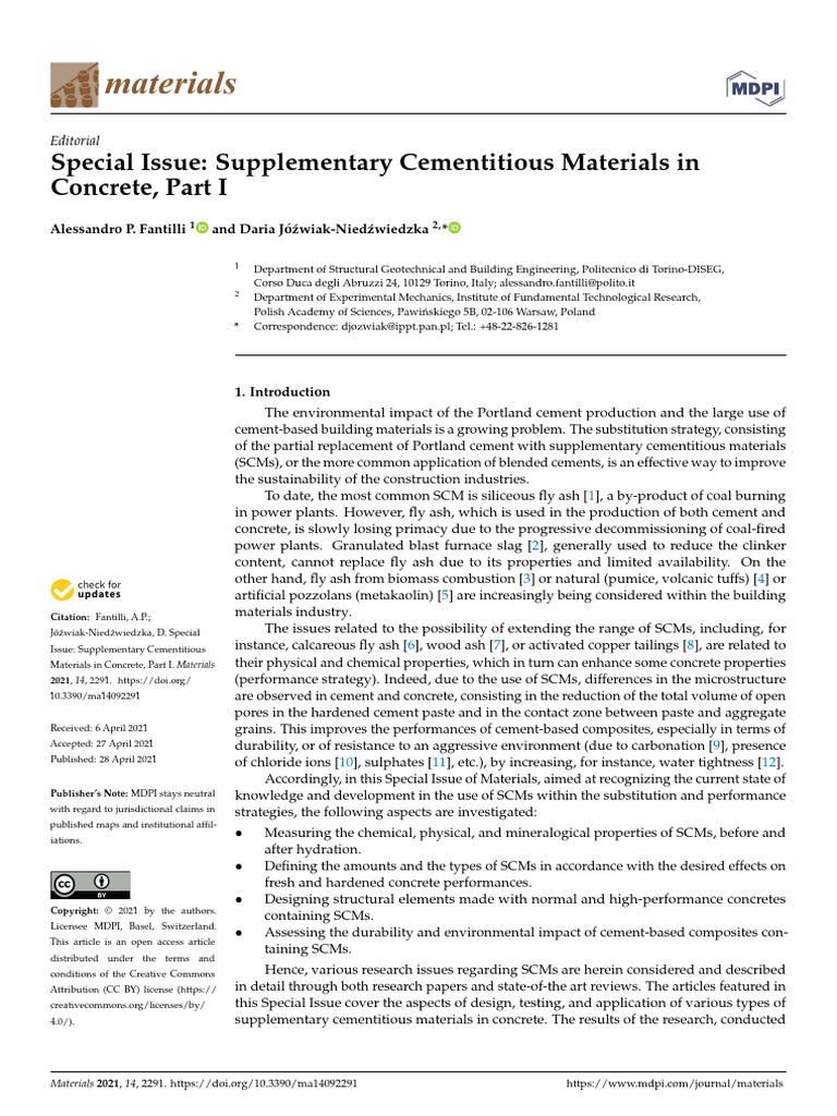 Special Issue Supplementary Cementitious Materials in Concrete | PDF ...