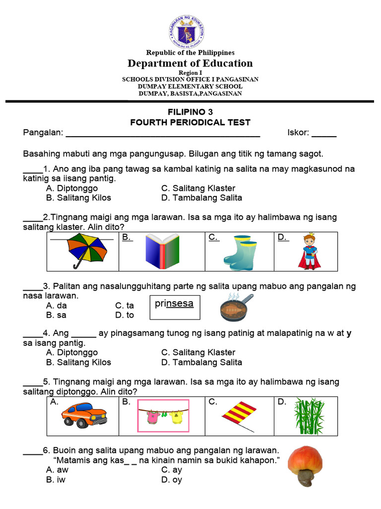 Q4 FILIPINO 4th PERIODICAL EXAM.2023 2024 5 06 24 | PDF