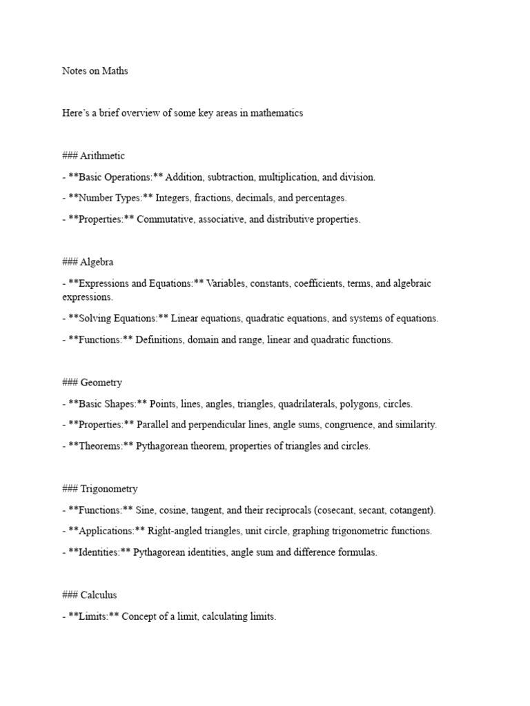 Key Areas of Mathematics Overview | PDF | Trigonometric Functions ...