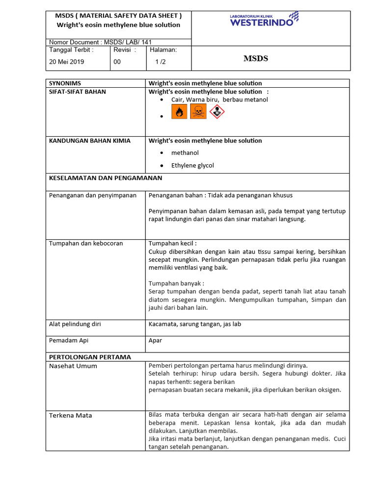 MSDS Wright's Eosin Methylene Blue | PDF | Kesehatan Holistik