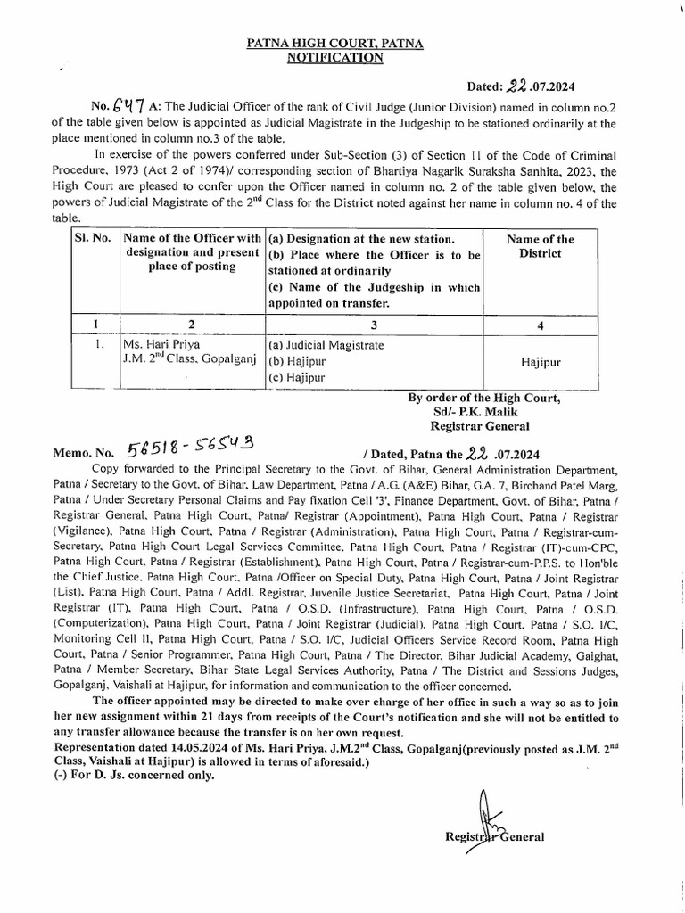 Notification Patna High Court | PDF