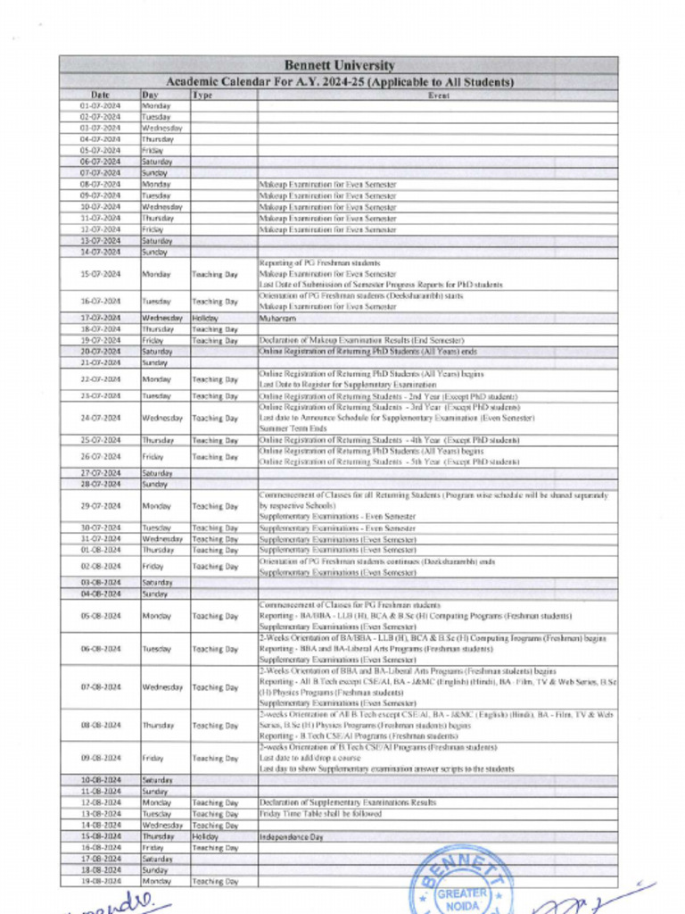 Academic Calender 2024 25 | PDF