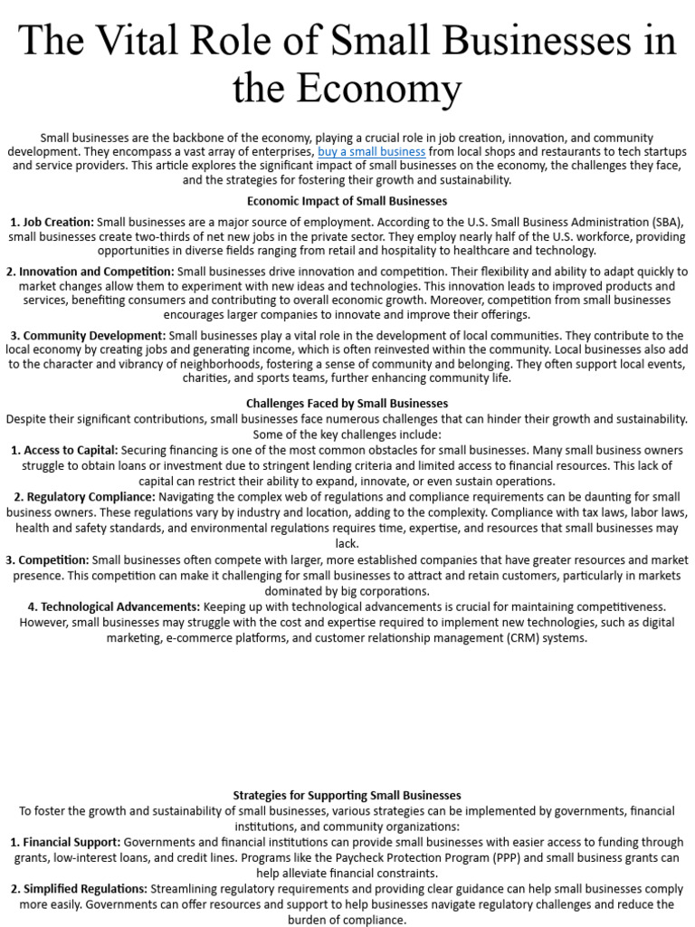 Impact of Small Businesses on Economy | PDF | Regulatory Compliance ...