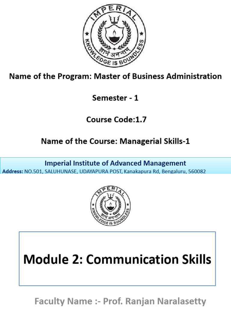 Managerial Skills Unit -2 | PDF | Communication | Information