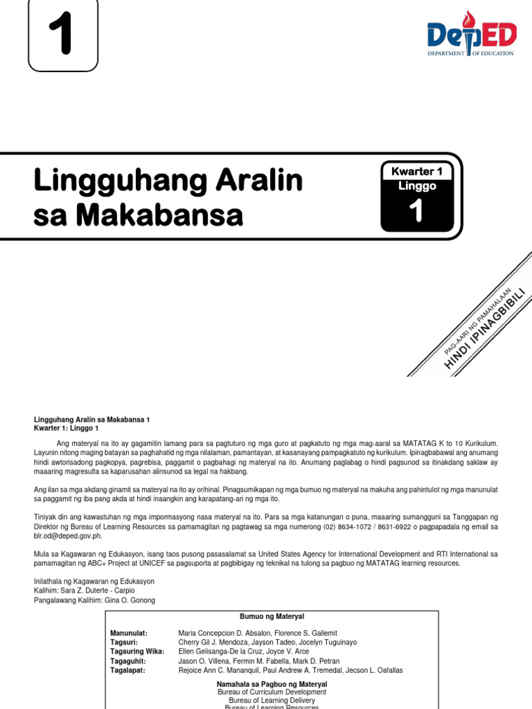 (Revised) LE Makabansa 1 Q1 Week 1 v.4 | PDF