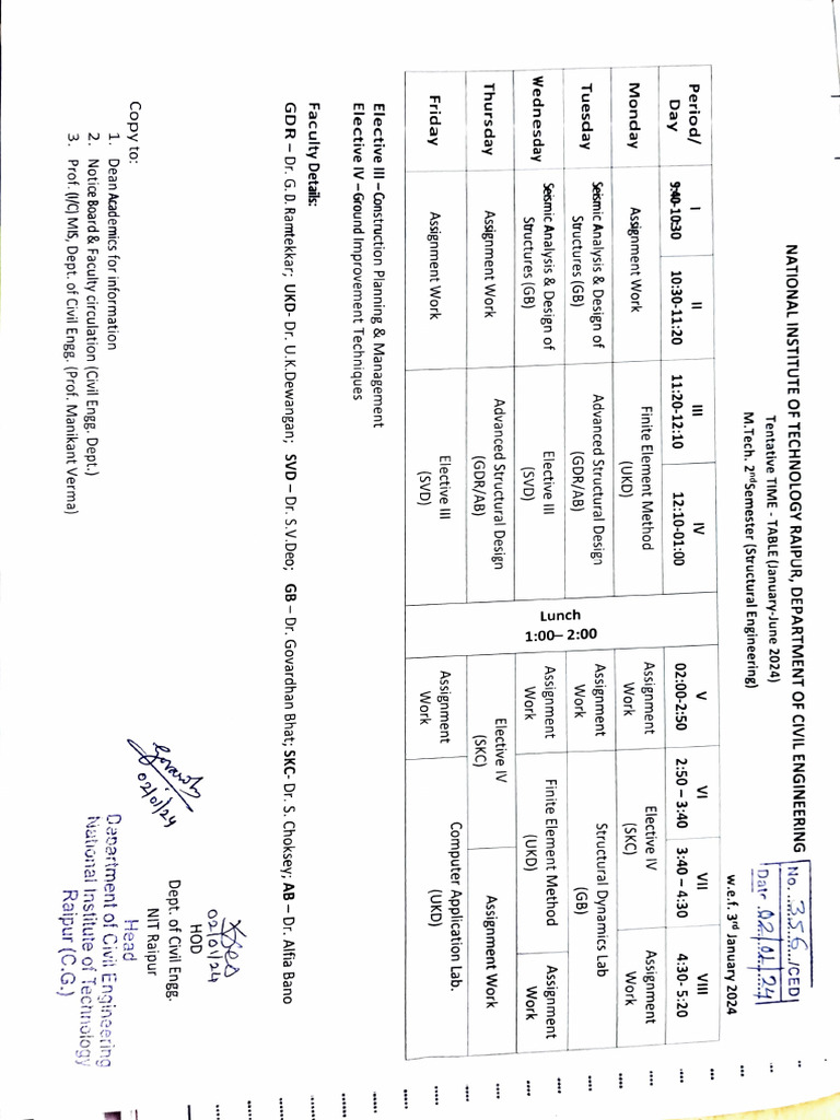 Time table pdf