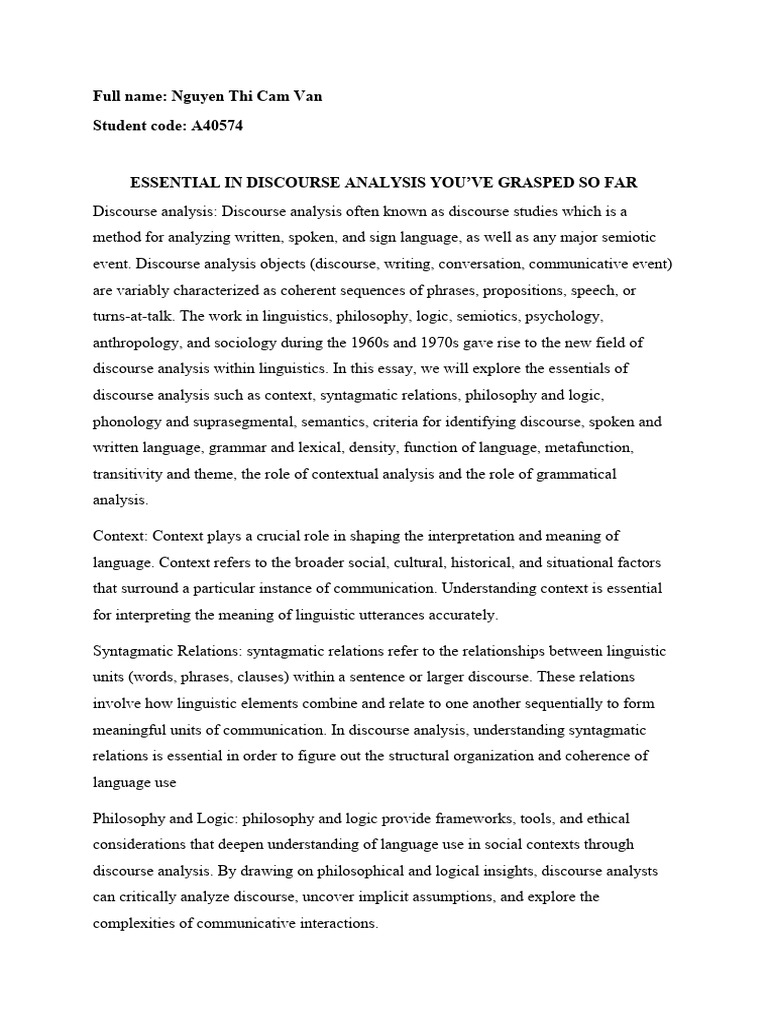 Essentials of Discourse Analysis Explained | PDF | Semantics | Linguistics
