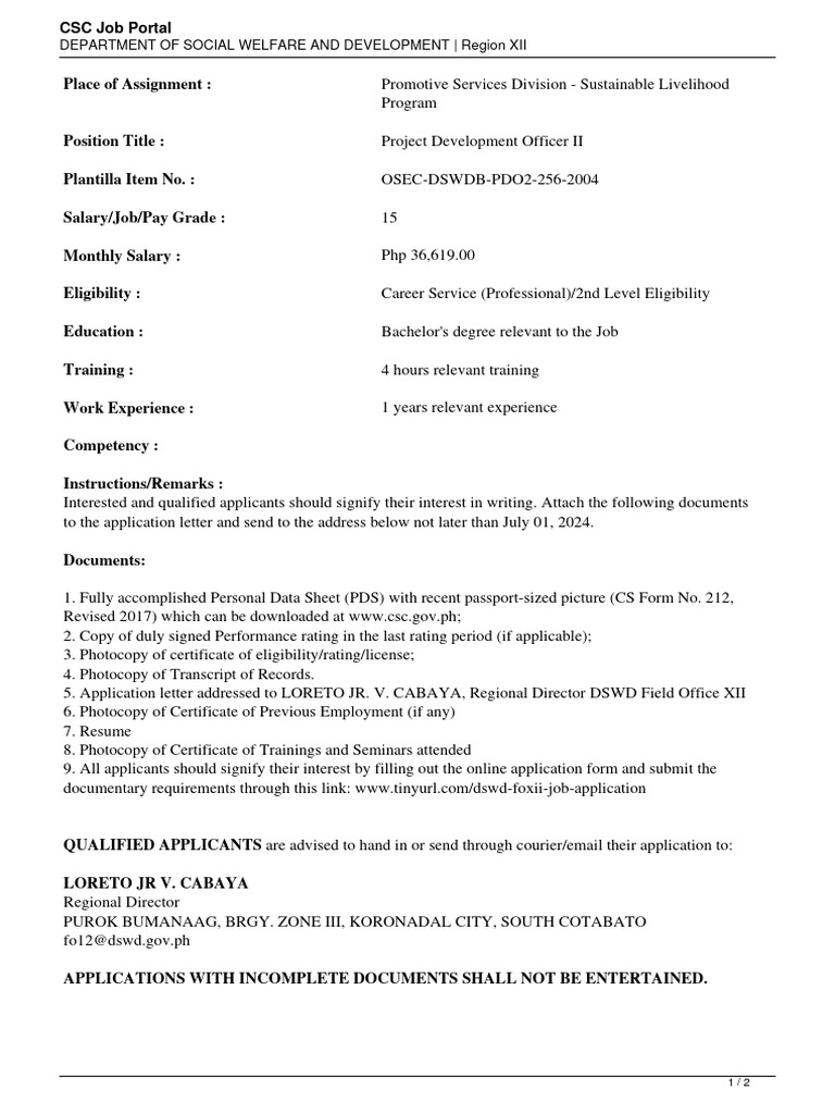 DEPARTMENT OF SOCIAL WELFARE AND DEVELOPMENT-Project Development ...
