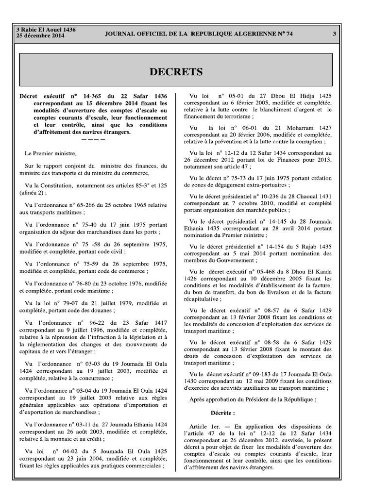 Décret Exécutif 14-365 | PDF
