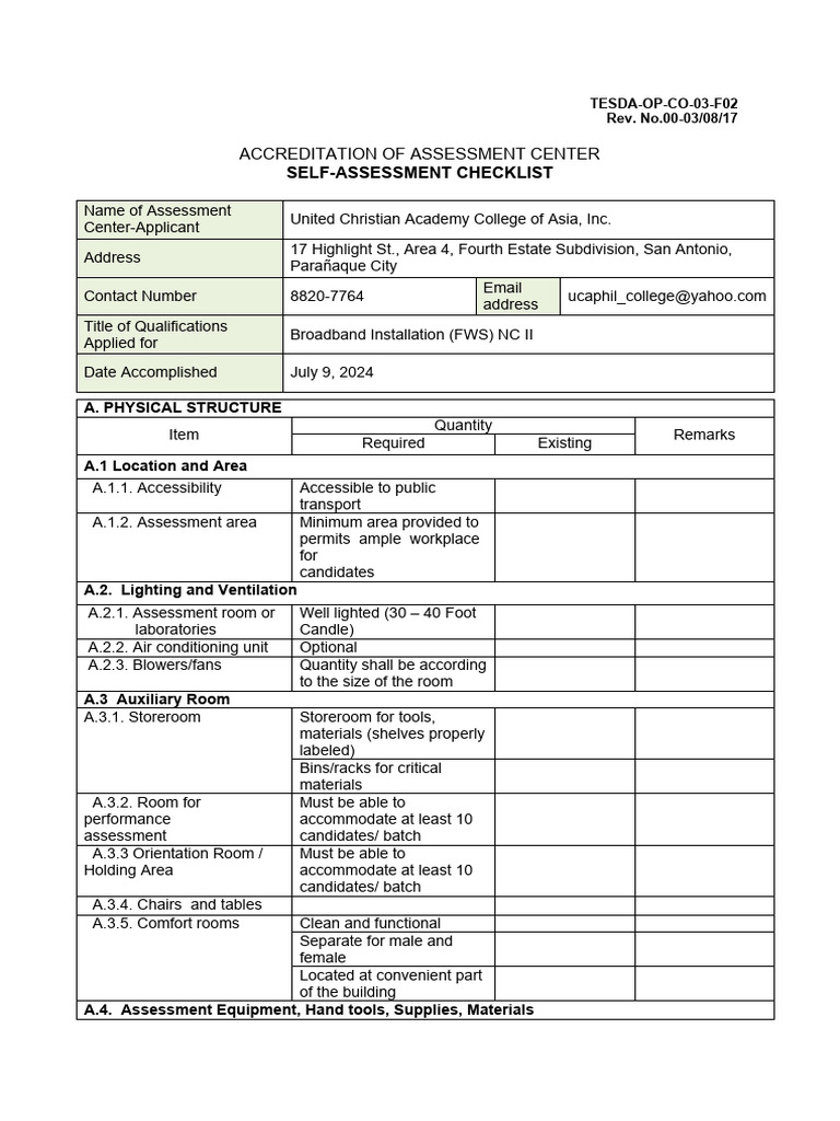 10 Self-Assessment Checklist - CSS-2024 | PDF | Telephone | Accessibility
