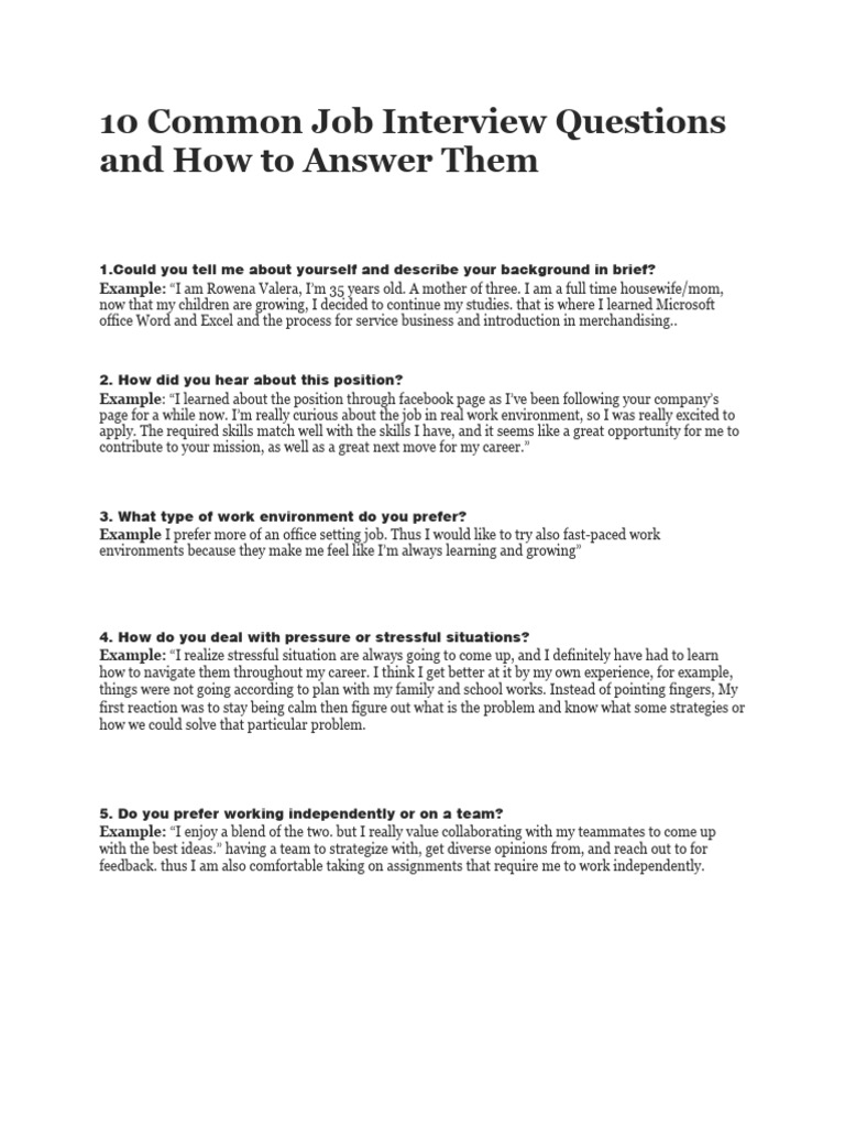 10 Common Job Interview Questions and How To Answer Them | PDF | Job ...