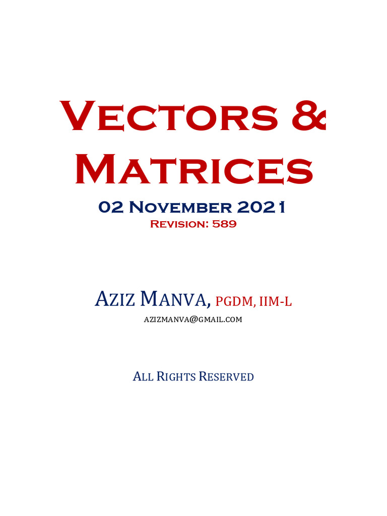 Vectors and Matrices Overview Guide | PDF | Matrix (Mathematics ...