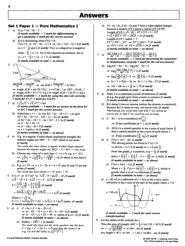 A-Level Pure Mathematics Answers | PDF | Geometry | Triangle Geometry