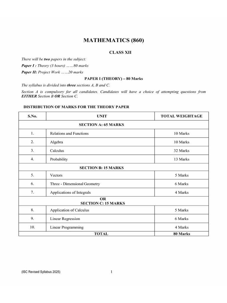 ISC-Mathematics - 12th Complete Syllabus With Practical | PDF