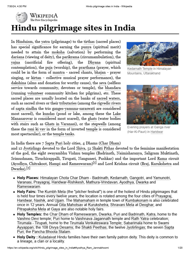 Hindu Pilgrimage Sites in India Ayodhya | PDF | Hindu Worship | Hindu ...