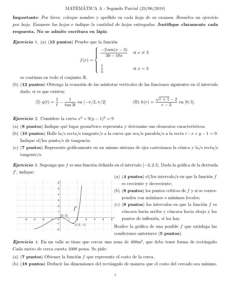 Examen Matemáticas A - Segundo Parcial | PDF | Tangente | Curva