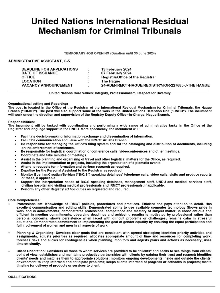 UN Administrative Assistant Vacancy 2024 | PDF | United Nations ...