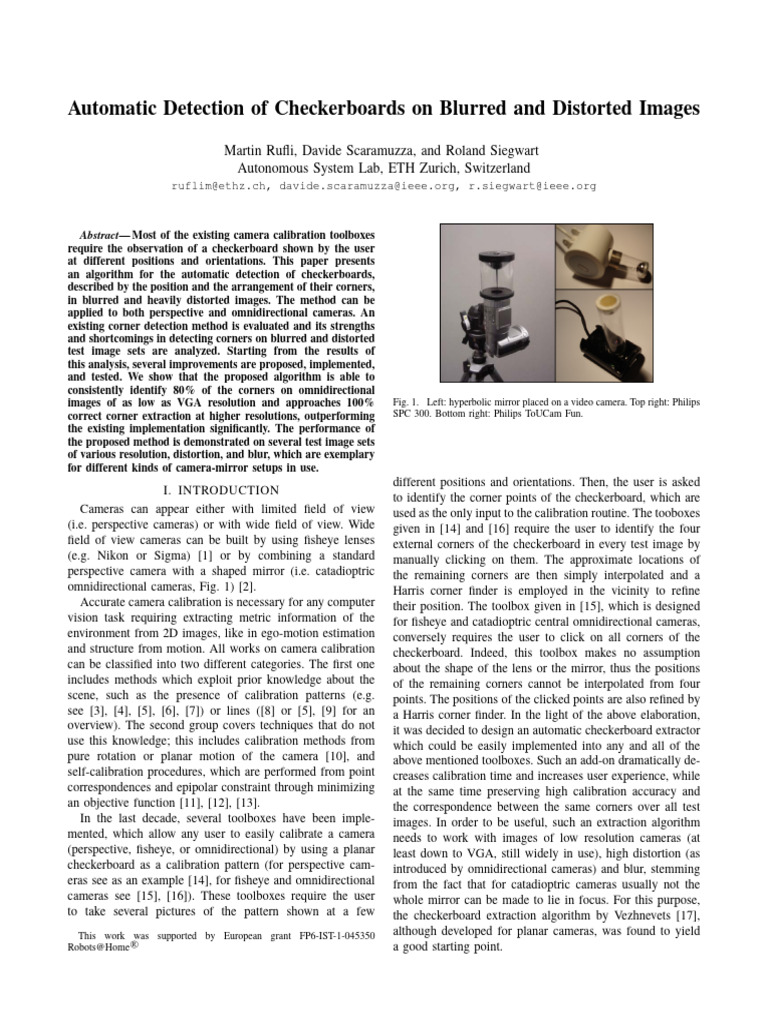 Automatic Checkerboard Detection Algorithm | PDF | Computer Vision | Camera