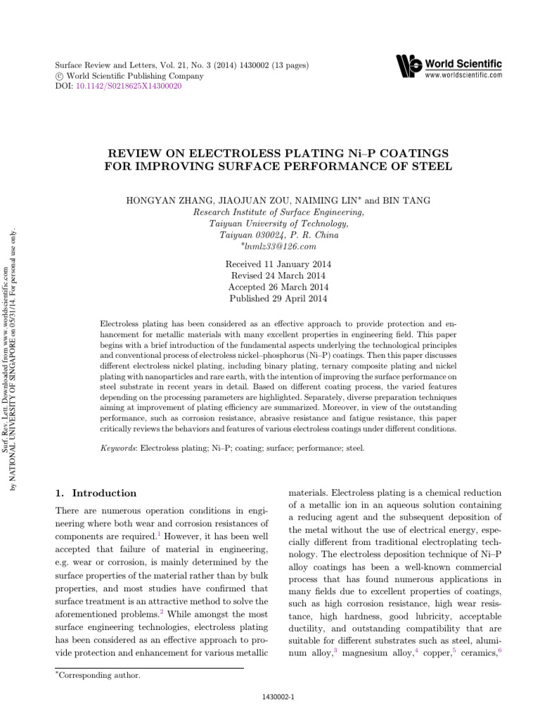 Electroless Ni-P Coatings for Steel Performance | PDF | Corrosion | Nickel