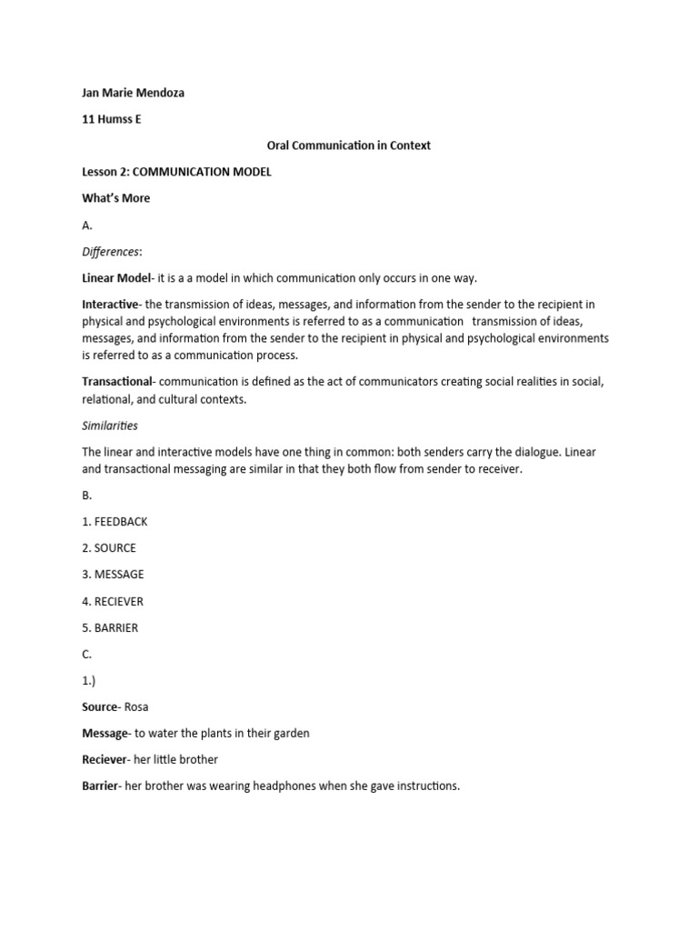 Oral Com Week 2 Sep 20-24 | PDF | Communication | Information