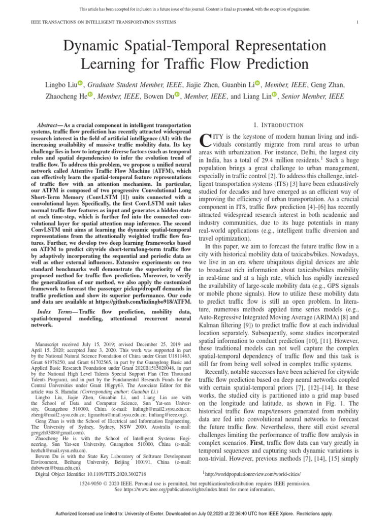 Dynamic Spatial Temporal Representation Learning For Traffic Flow
