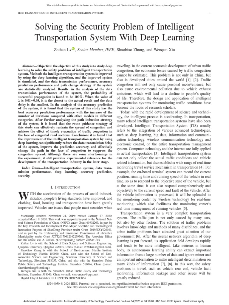Deep Learning Enhances ITS Security | PDF | Artificial Neural Network ...