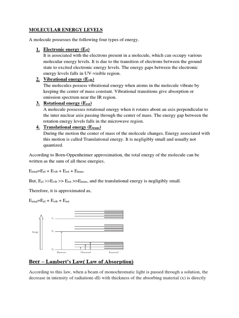 Types of Molecular Energy Levels | PDF | Absorbance | Energy Level