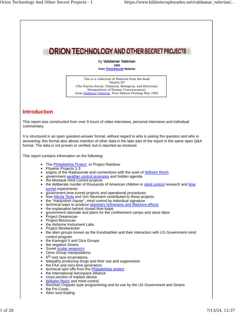 Orion Technology and Other Secret Projects - 1 | PDF | Social Science ...
