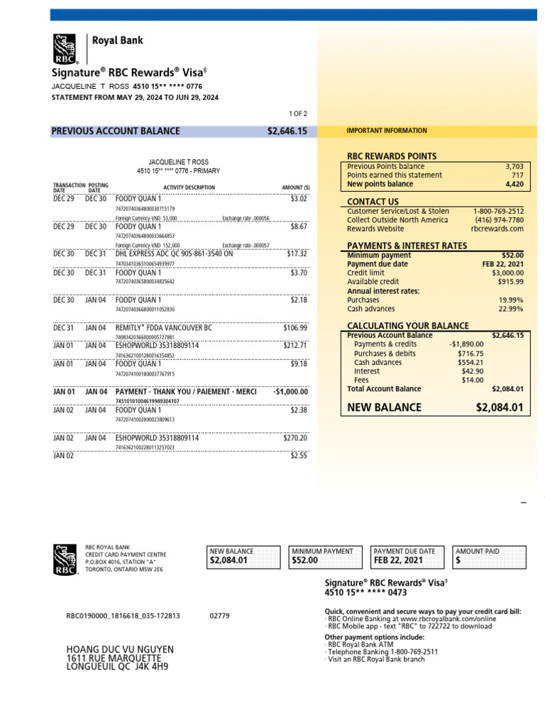 RBC Credit Card Payment Details | PDF | Credit Card | Payments