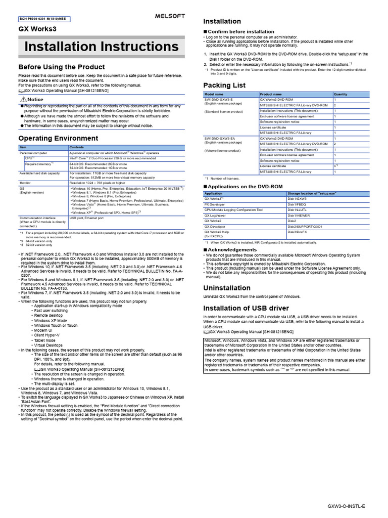 GX Works3 Installation Guide | PDF | Microsoft Windows | Windows 8