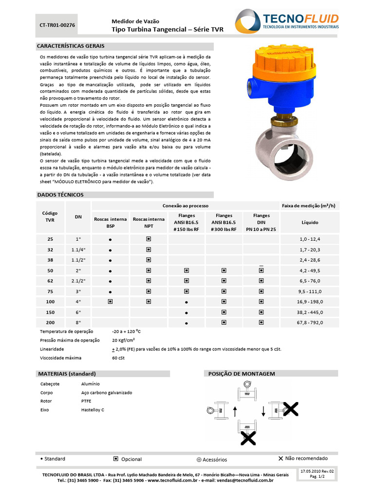 Medidor de Vazão Turbina TVR | PDF | Medição de fluxo | Descarga ...